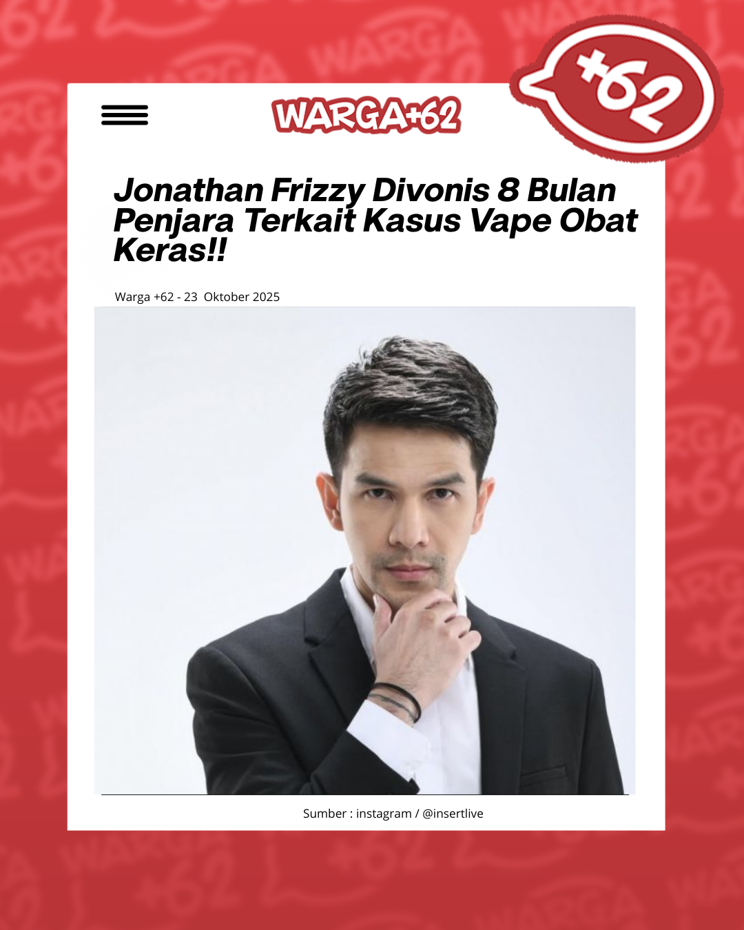 Jonathan Frizzy Divonis 8 Bulan Penjara dalam Kasus Vape Berisi Obat Keras