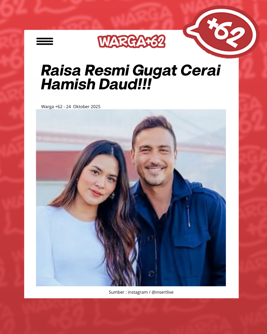 Raisa Resmi Ajukan Gugatan Cerai Terhadap Hamish Daud, Sidang Perdana 3 November 2025