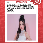 Warga+62 article page with a bold headline and a portrait of a woman in a white lace dress against a pink background; caption shows 'Sumber : cumicumi.com'.