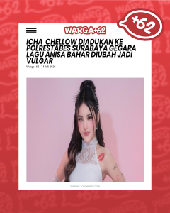 Warga+62 article page with a bold headline and a portrait of a woman in a white lace dress against a pink background; caption shows 'Sumber : cumicumi.com'.