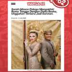 Couple in traditional Indonesian wedding attire posing back-to-back for a studio portrait, with ornate headdress and detailed embroidery in gold and silver.