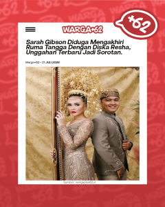 Couple in traditional Indonesian wedding attire posing back-to-back for a studio portrait, with ornate headdress and detailed embroidery in gold and silver.